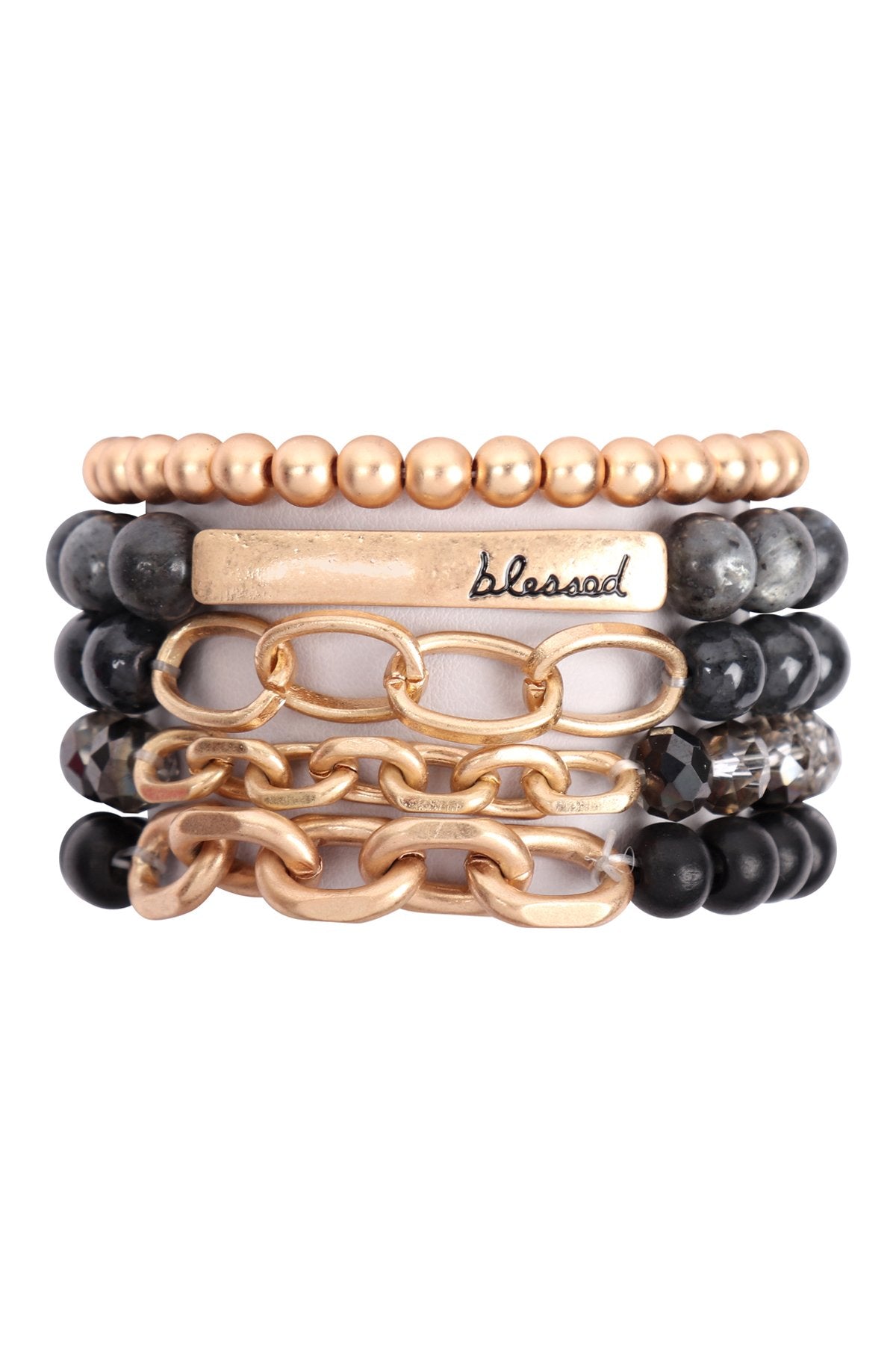 Hdb2996 - "Blessed" Charm Multiline Beaded Bracelet