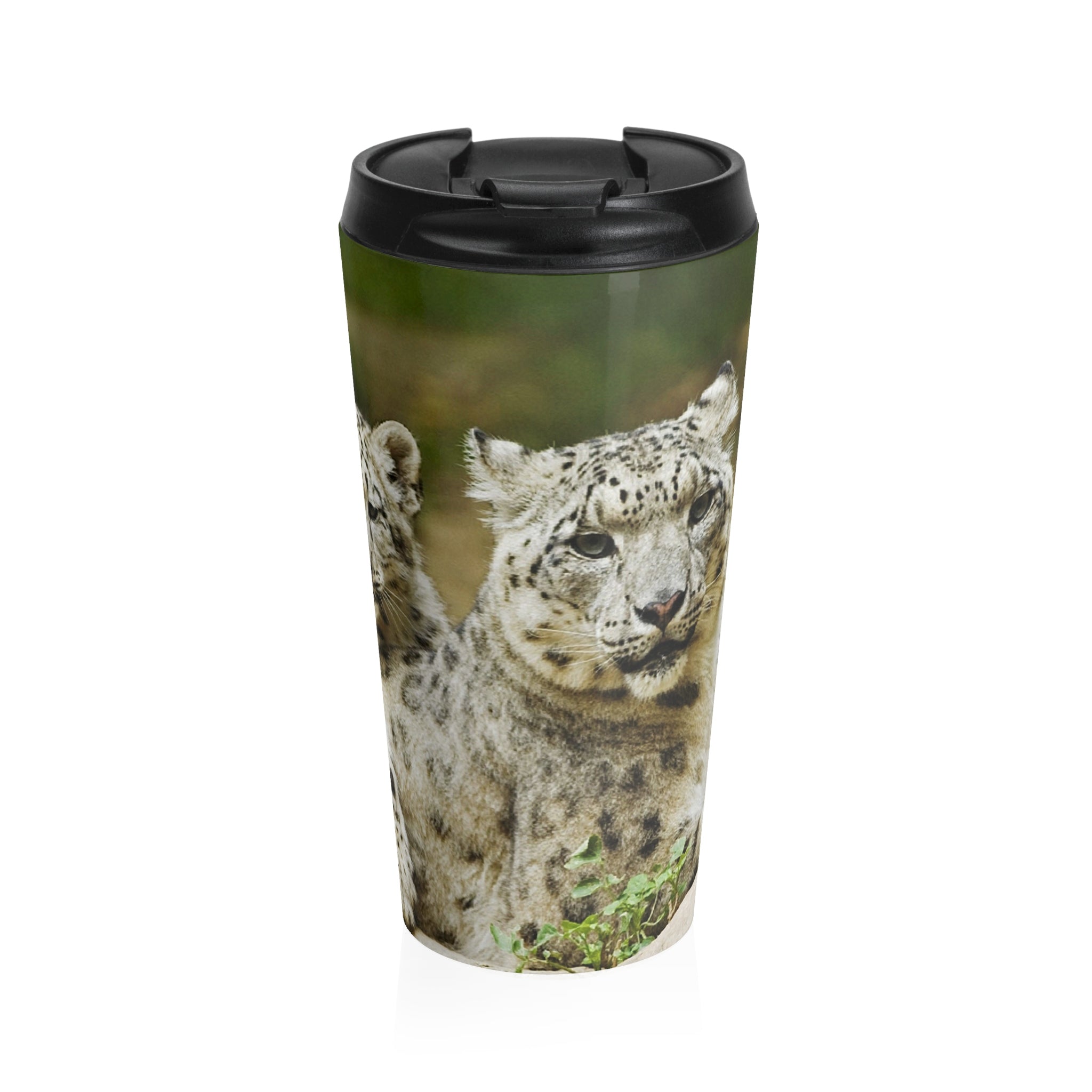 Snow Leopard Family  Stainless Steel Travel Mug