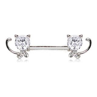 316L Stainless Steel Jeweled Kitty Cat Nipple Bar