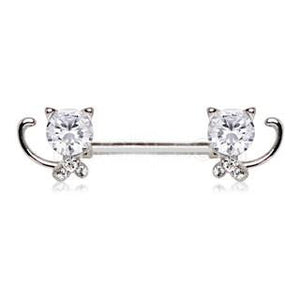 316L Stainless Steel Jeweled Kitty Cat Nipple Bar