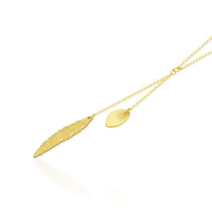 Feather and Leaf Necklace,14K Gold Plated Double Necklace, Layered Necklace