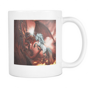 Fantasy Dragon vs Unicorn double side 11 ounce coffee mug