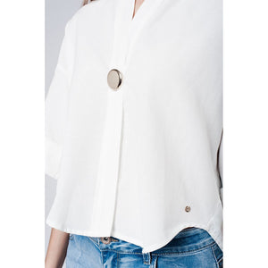 White cotton top with brooch