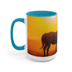 Horses at sunset Two-Tone Coffee Mugs, 15oz