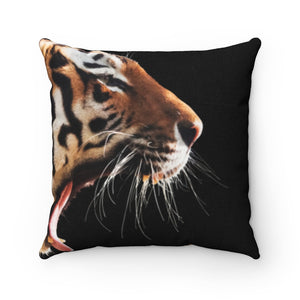 wild tiger roaring Spun Polyester Square Pillow
