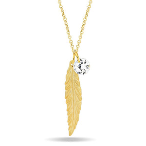 Feather Necklace, 14K Gold Plated Feather and Birthstone Necklace, Elegant Necklace