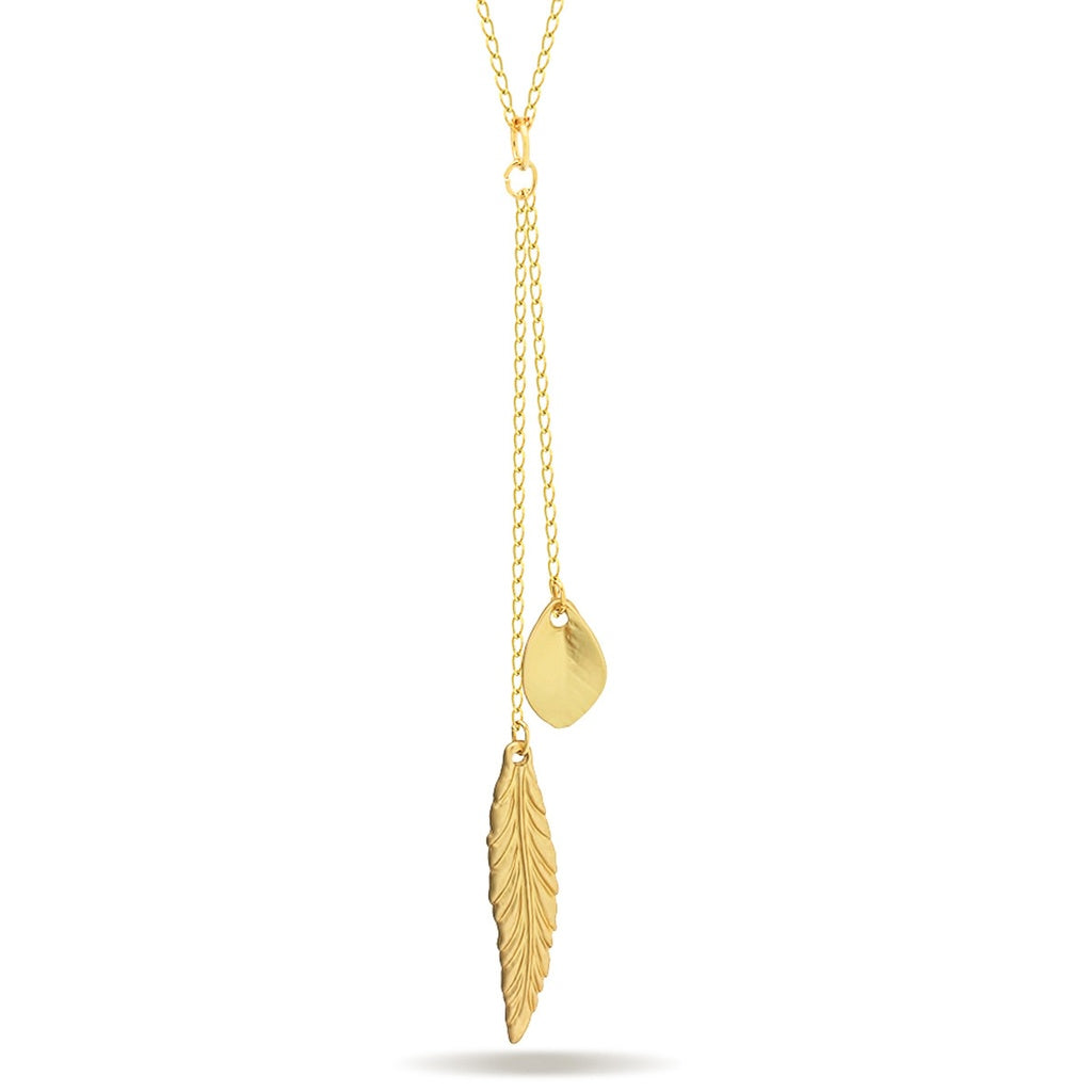 Feather and Leaf Necklace,14K Gold Plated Double Necklace, Layered Necklace