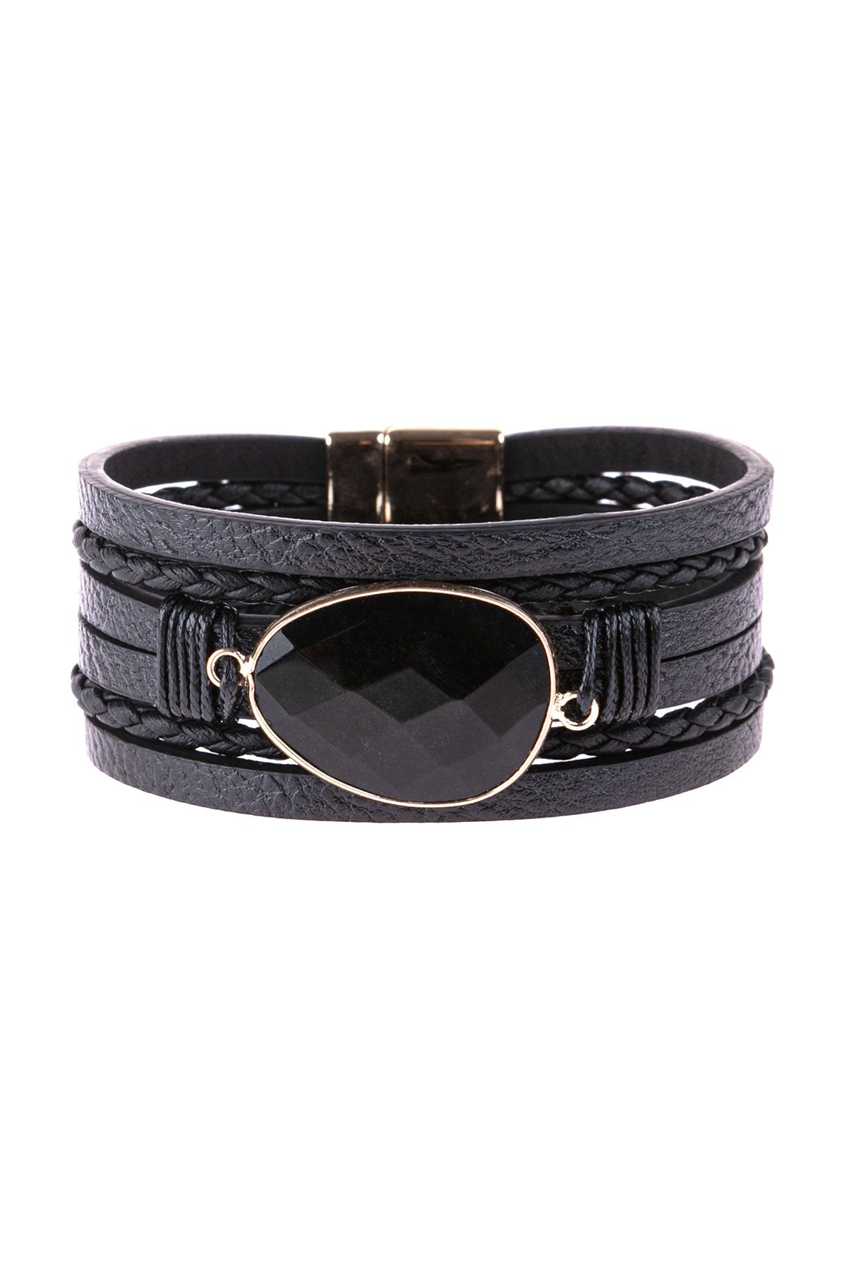 Hdb3124 - Multi Line Leather With Magnetic Lock Charm Bracelet