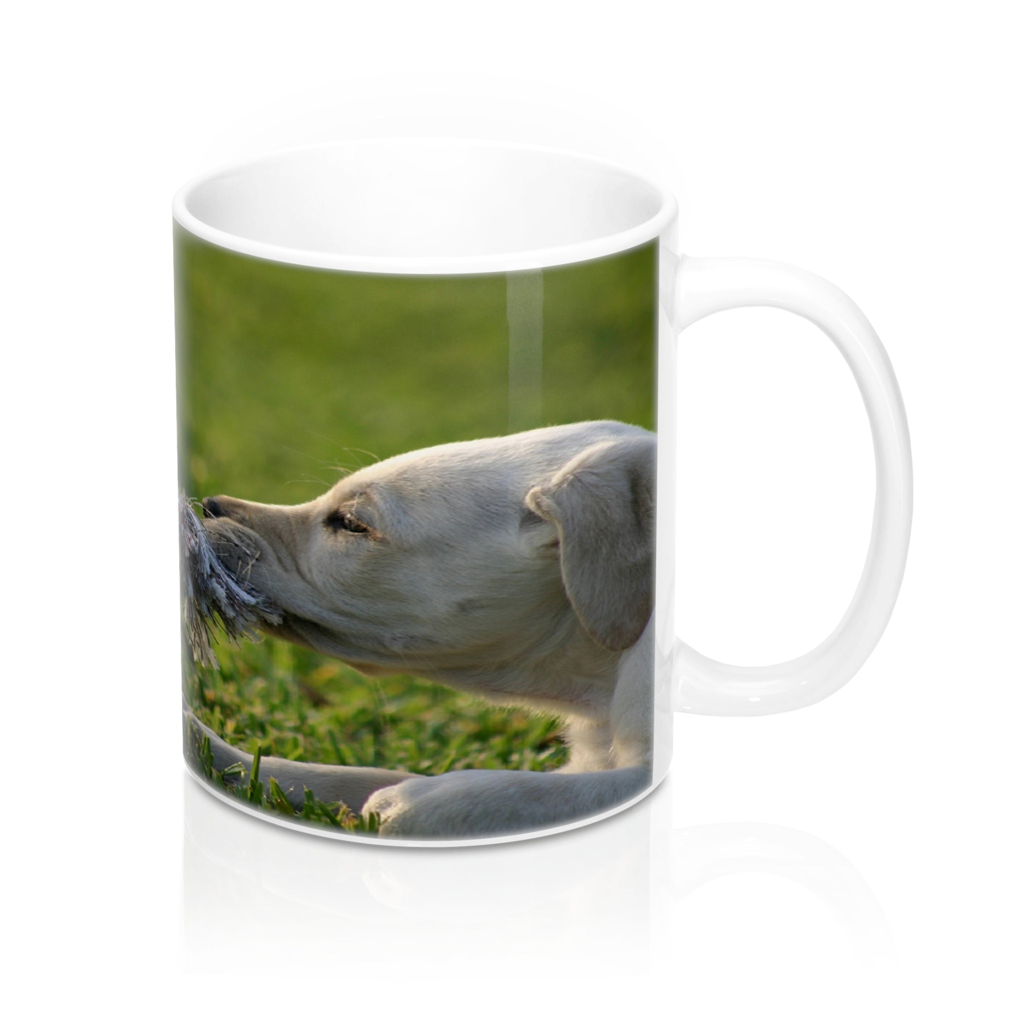 Puppy tug of war  Wraparound cute  Mugs