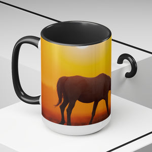 Horses at sunset Two-Tone Coffee Mugs, 15oz