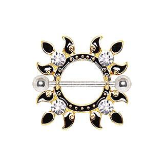 Gold Plated Jeweled Flaming Sun Nipple Shield