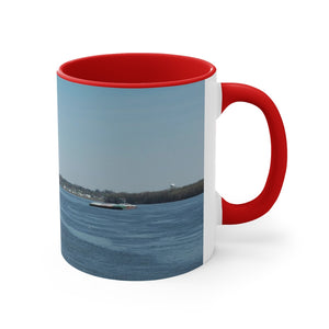 Riverfront with lighthouse Accent Coffee Mug, 11oz the sample shop