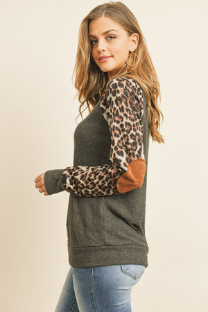 Leopard Sleeve Elbow Patch Sweater