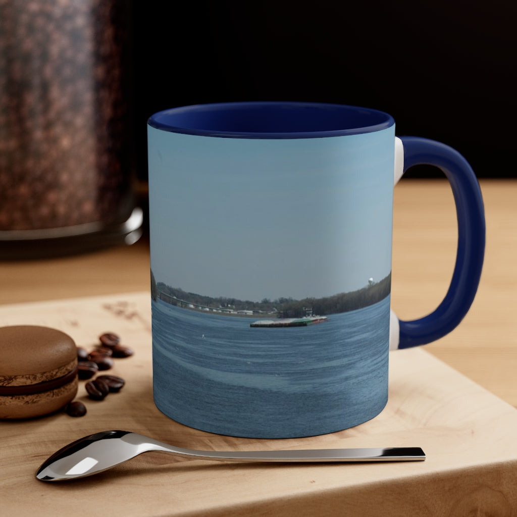 Riverfront with lighthouse Accent Coffee Mug, 11oz the sample shop