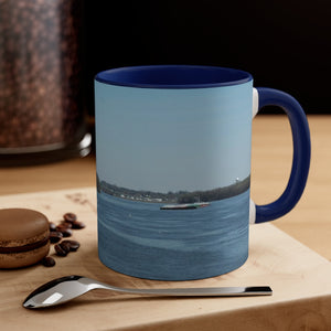 Riverfront with lighthouse Accent Coffee Mug, 11oz the sample shop