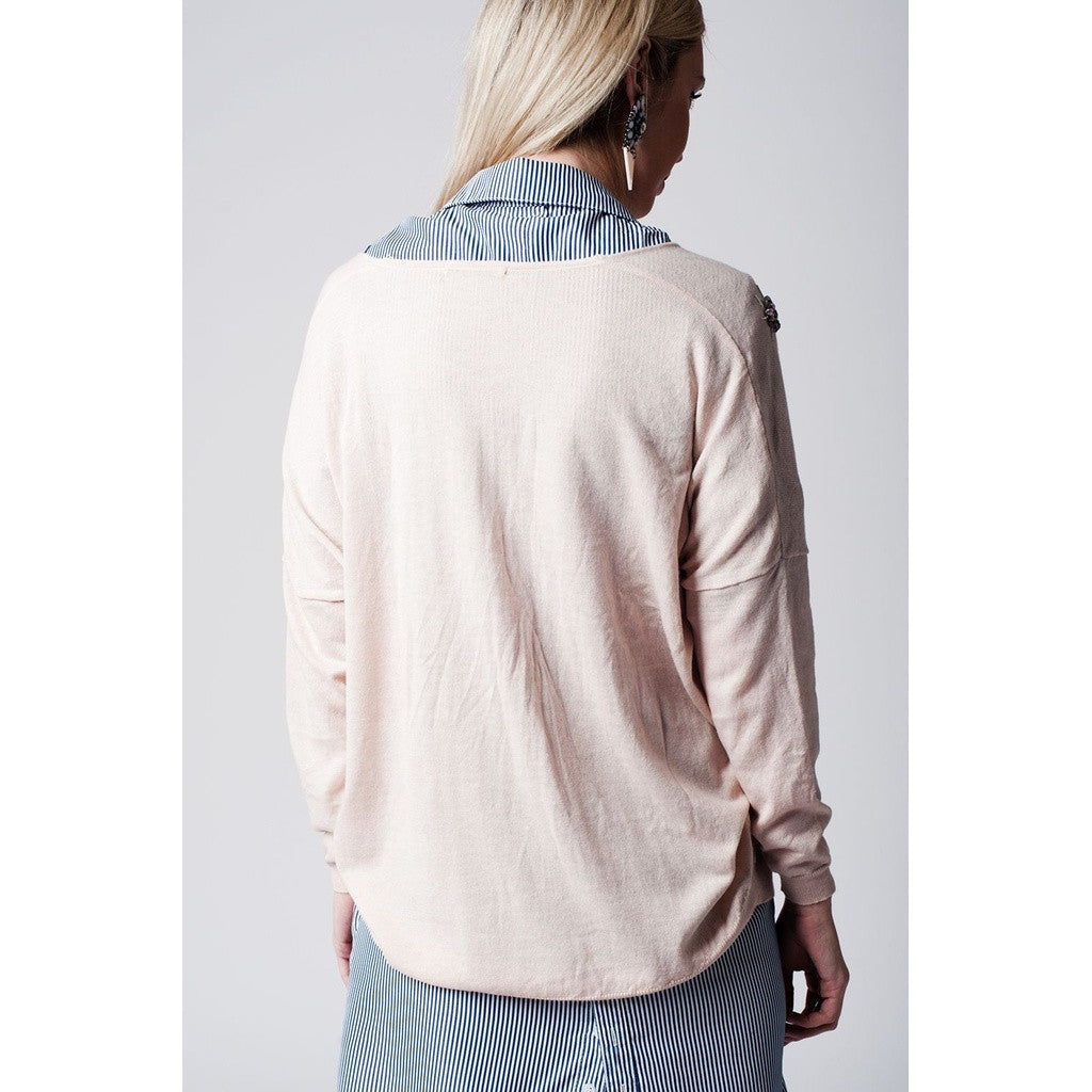 Pink light weight knitted sweater with stone embellishment