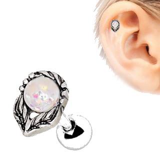 316L Stainless Steel Synthetic Opal Flower on a Stem Cartilage Earring