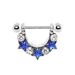 316L Stainless Steel Blue Star Spangled Nipple Ring