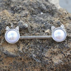 316L Surgical Steel Pearl White Cat Nipple Bar