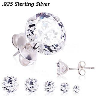 Pair of .925 Sterling Silver Clear Round CZ Stud Earrings
