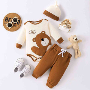 Bear Round Neck Bodysuit and Joggers Set