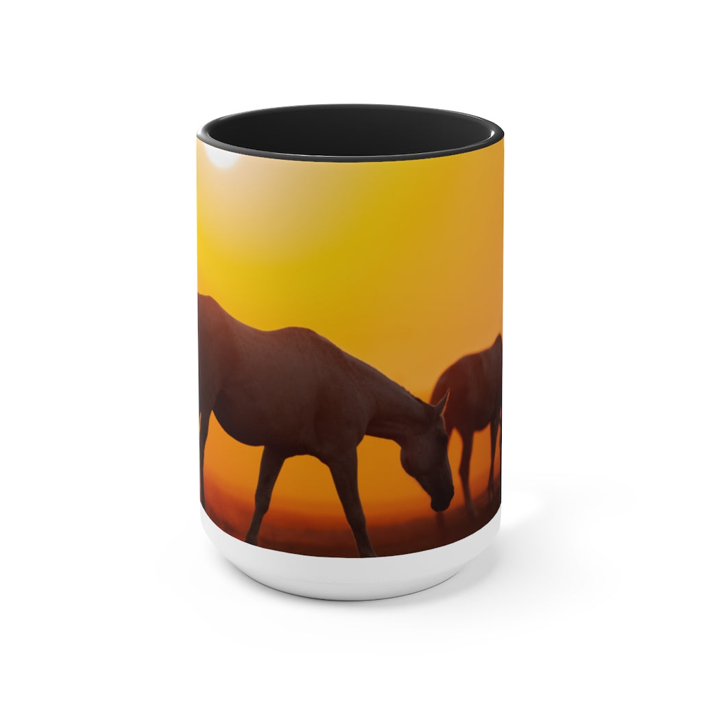 Horses at sunset Two-Tone Coffee Mugs, 15oz