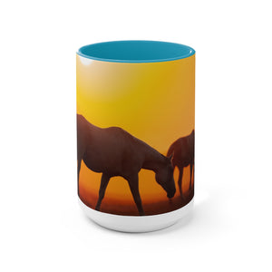 Horses at sunset Two-Tone Coffee Mugs, 15oz