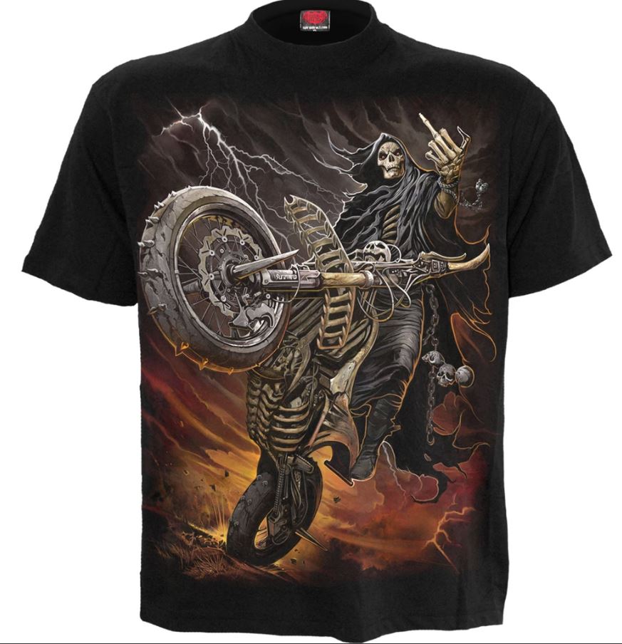 Spiral direct bike life mens short sleeve  t shirt gothic skull biker with motorcycle