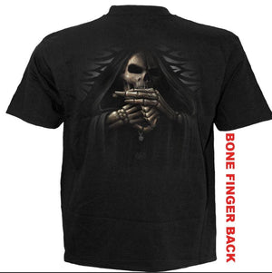 Spiral direct bone finger gothic skull mens skeleton t shirt