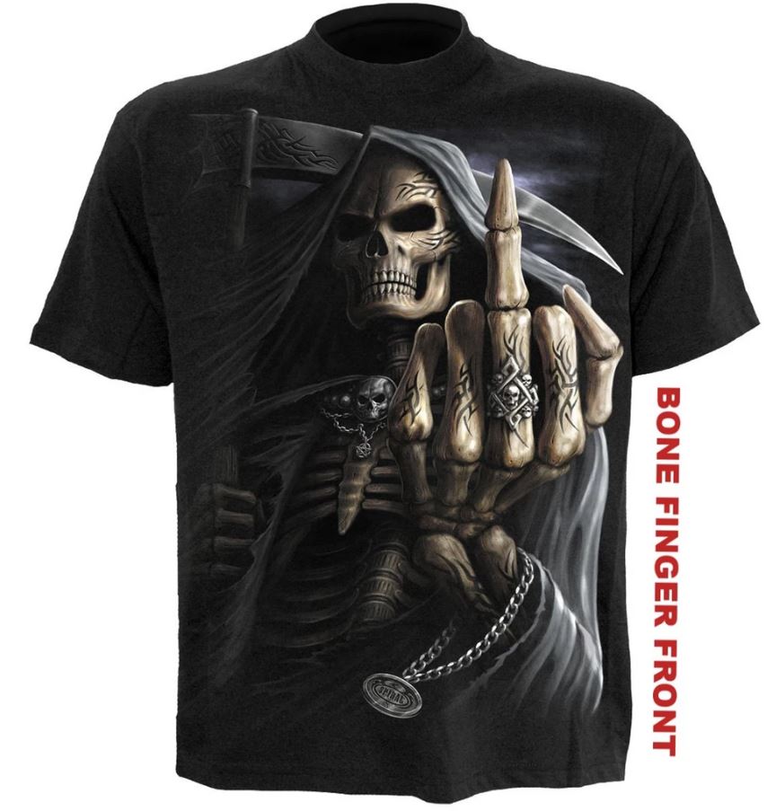Spiral direct bone finger gothic skull mens skeleton t shirt