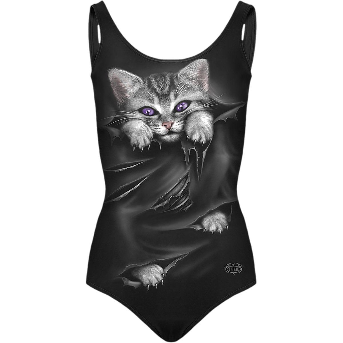 spiral direct bright eyes cat Allover Scoop Back Padded Swimsuit new with tags