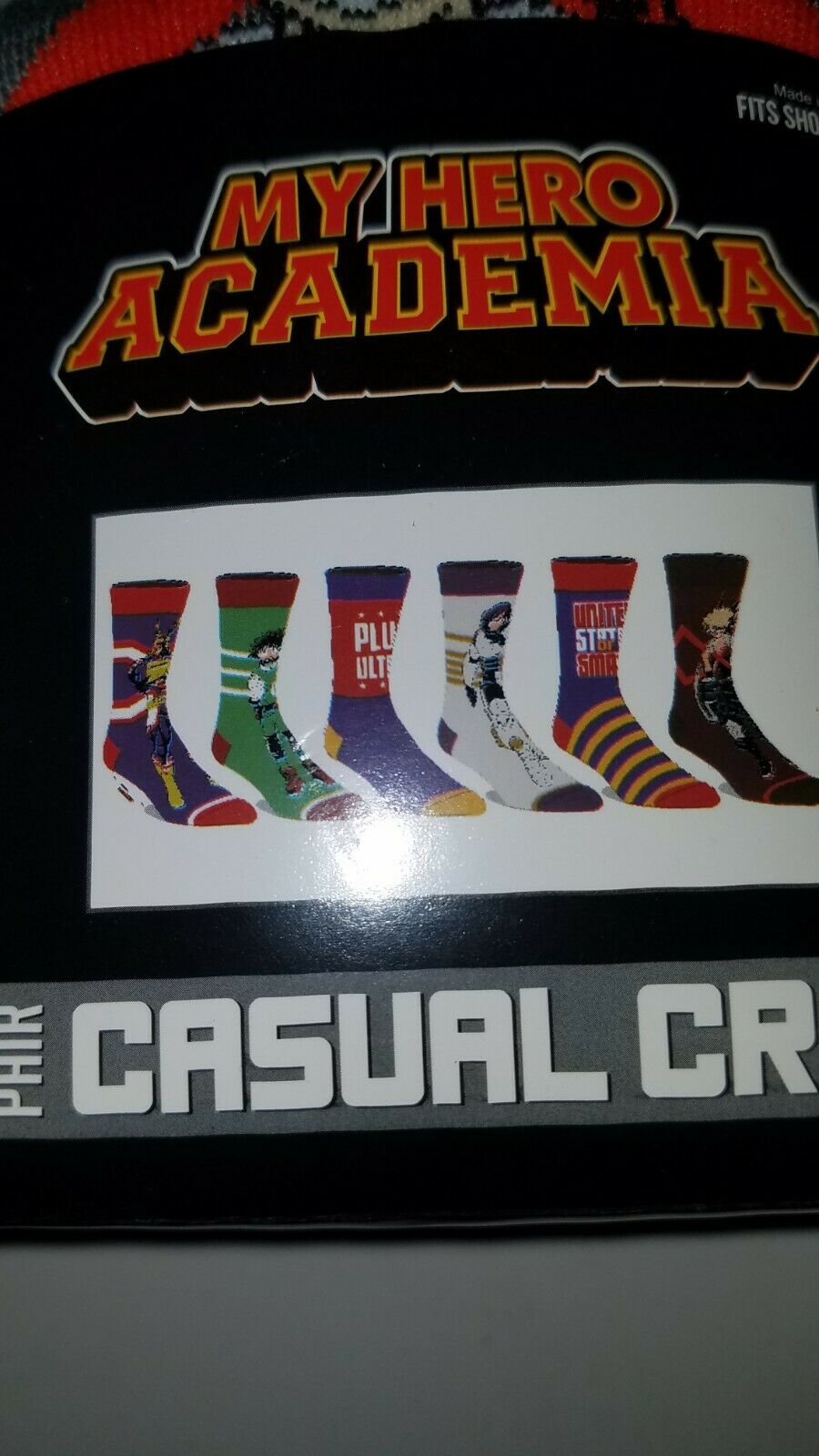 my hero academia mens casual crew socks fits shoe size 8 12 six pairs new in pack
