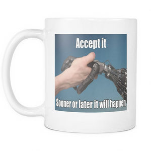 Robot Handshake on 11 ounce double sided coffee mug