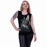 Spiral direct unicorn celestial womens Gathered Shoulder Slant Vest Black new