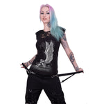 Spiral direct enslaved angel lace layered cap sleeve womens top Black new