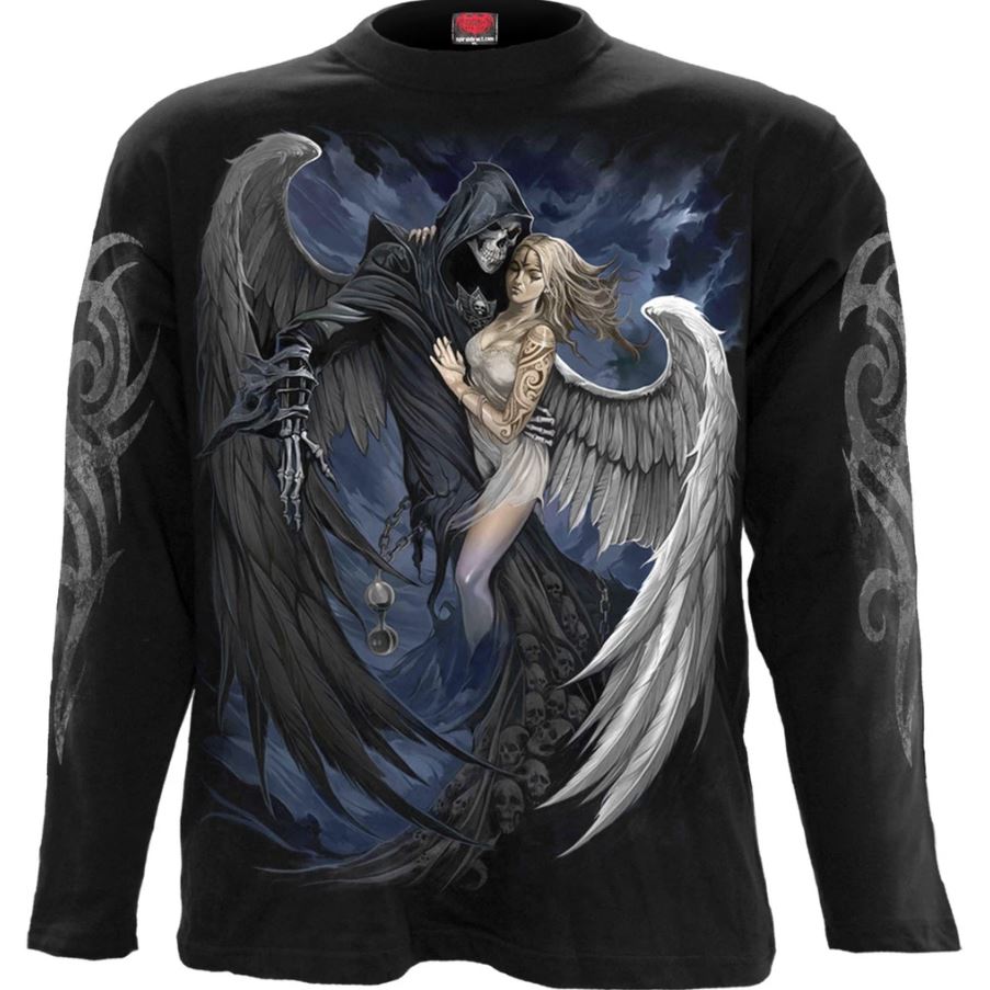Fallen angel gothic mens long sleeve t shirt double graphic