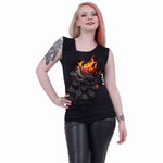 Spiral direct flaming rose womens Gathered Shoulder Slant Vest Black new