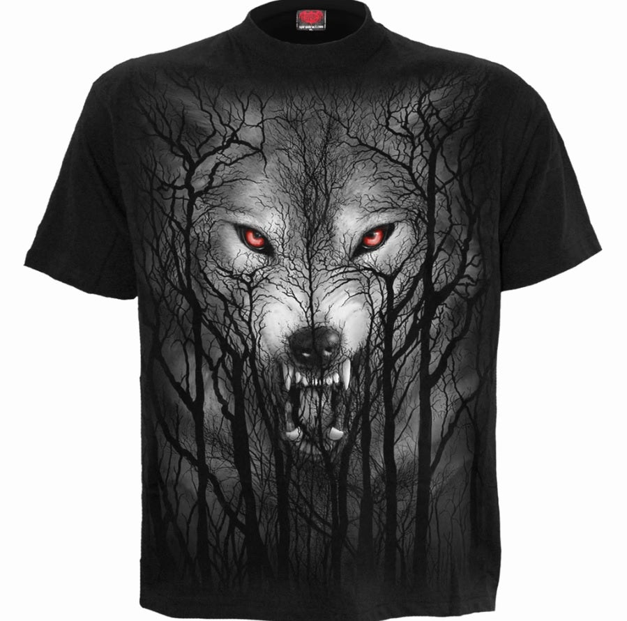 Spiral Direct Forest wolf gothic mens short sleeve graphic shirt