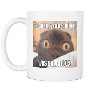 Human coffee cat meme double sided 11 ounce mug