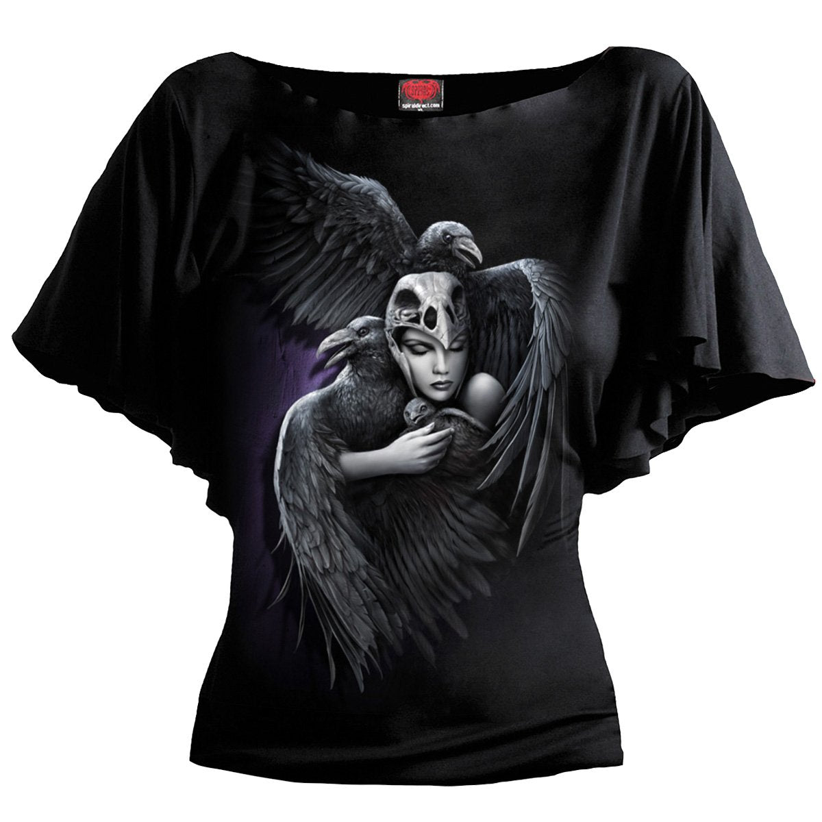 Spiral direct guardian angels Boat Neck Bat Sleeve Top Black new gothic