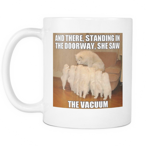 Funny dog vacuum meme on 11 ounce double side mug