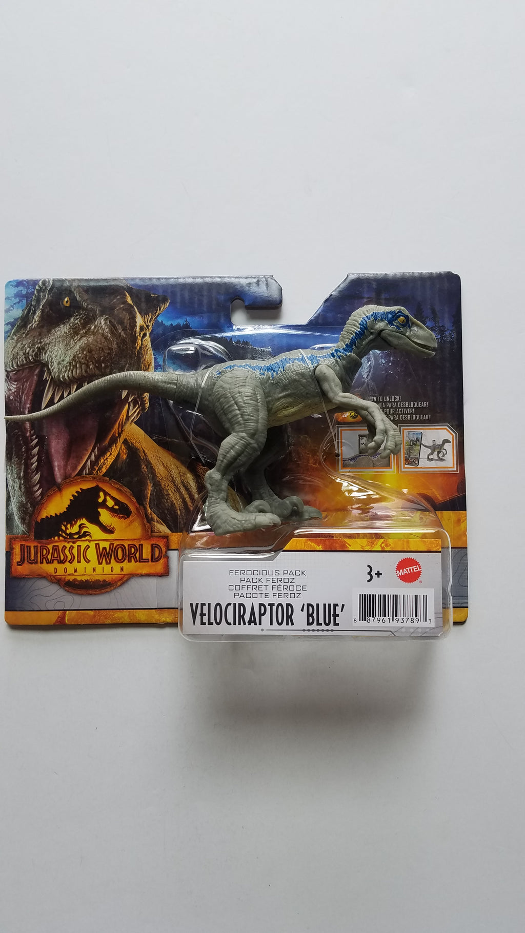Mattel Jurassic World Dominion Ferocious Pack Velociraptor Blue Dinosaur Toy NIB