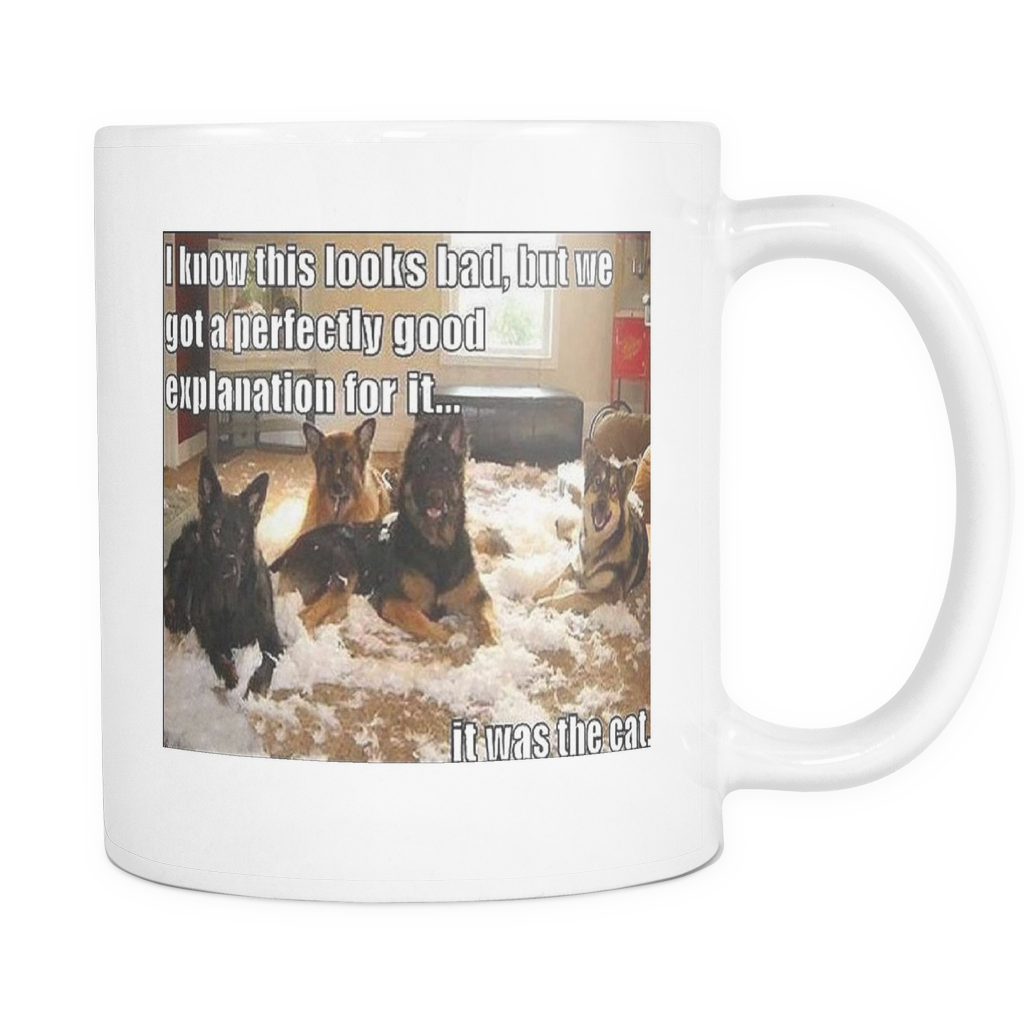 Dogs blame cat meme 11 ounce double sided coffee mug