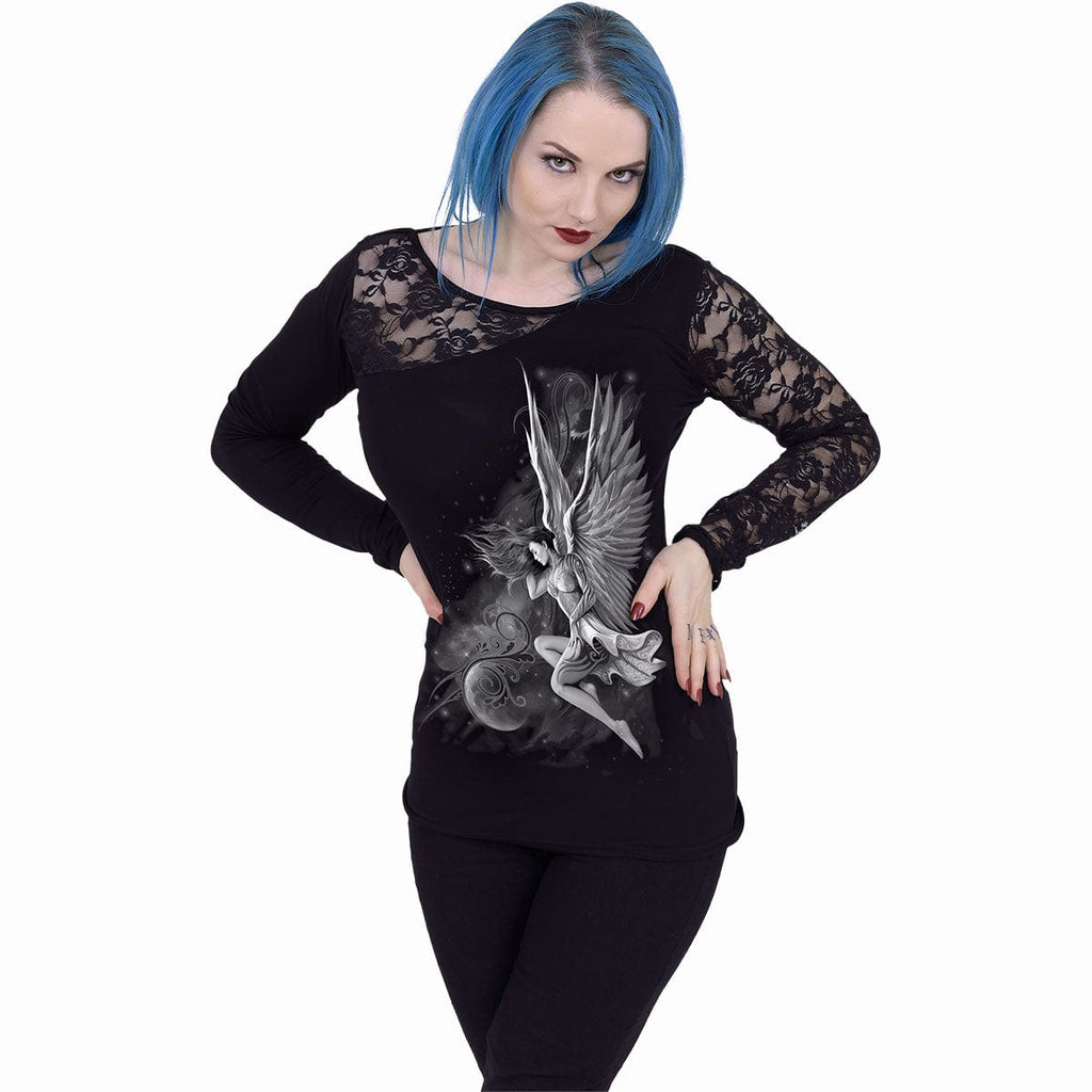 Spiral direct lucid dreams womens Lace One Shoulder Top Black gothic new