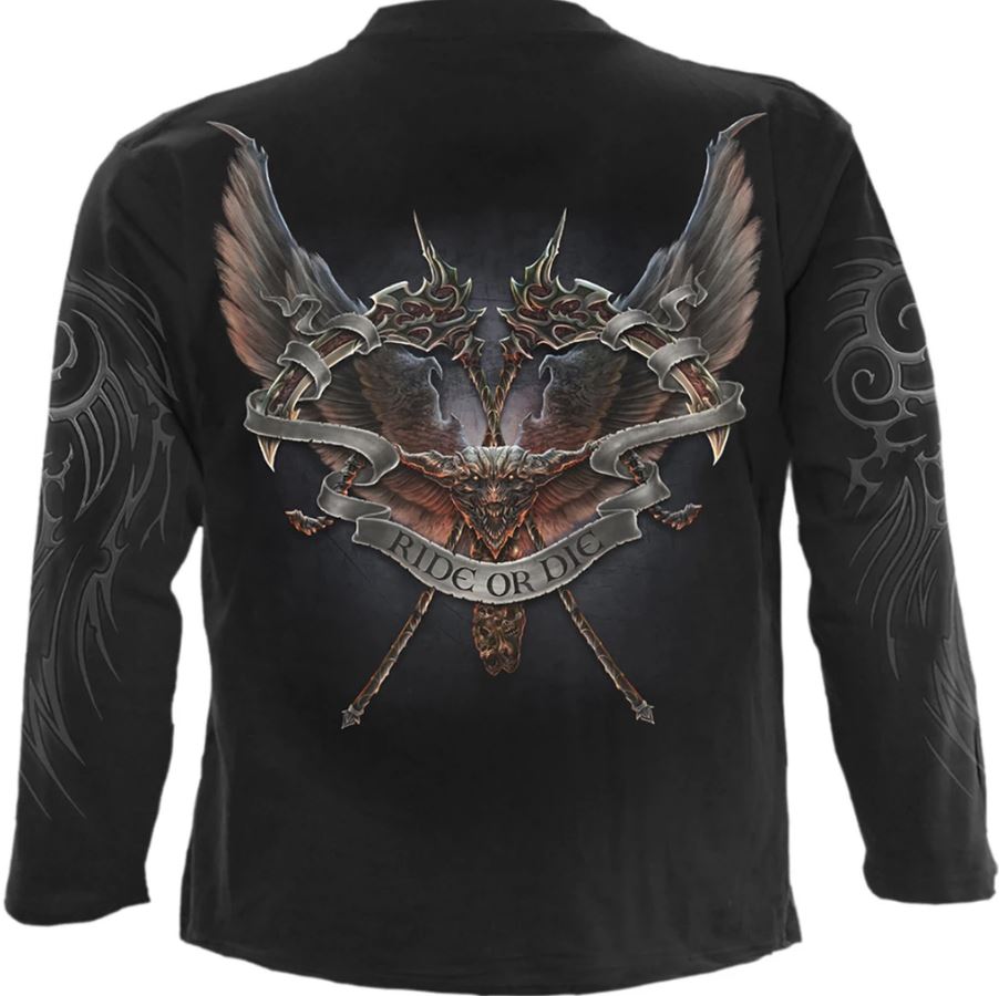 Ride or die long sleeve gothic biker mens t shirt