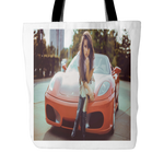 WOMAN ON A HOT CAR TOTE BAG
