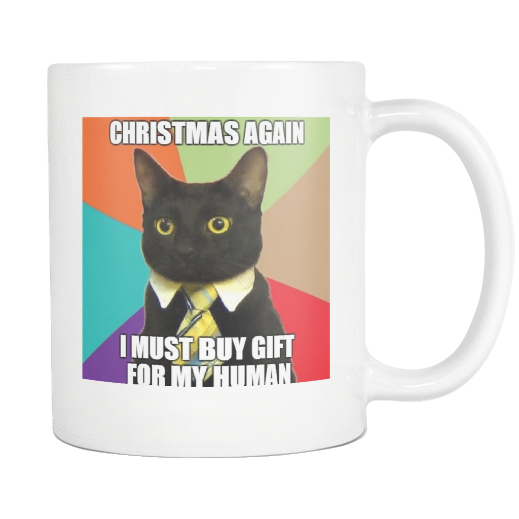 Christmas Business cat meme on 11 ounce coffee mug