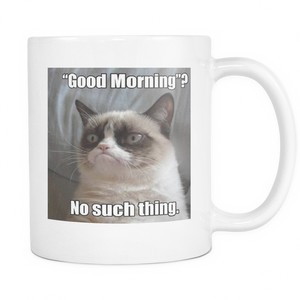 GOOD MORNING  COFFEE CAT MEME DOUBLE SIDED 11 OUNCE MUG
