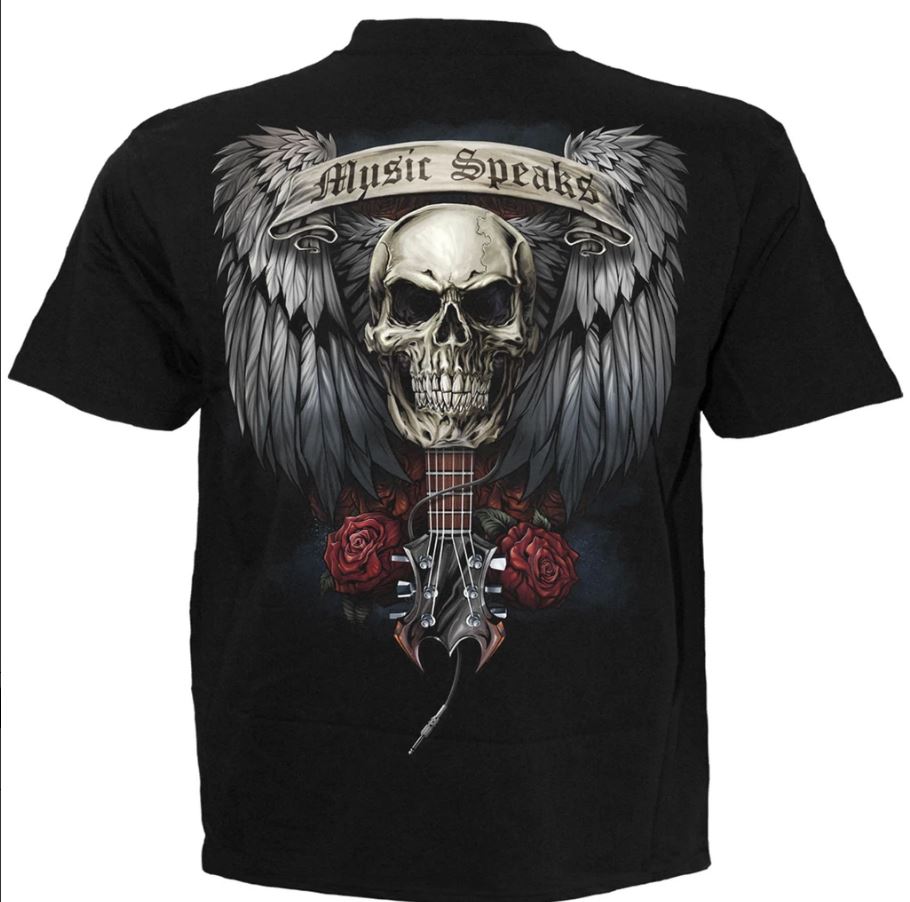 spiral direct unspoken gothic music skull mens t shirt  with guitars