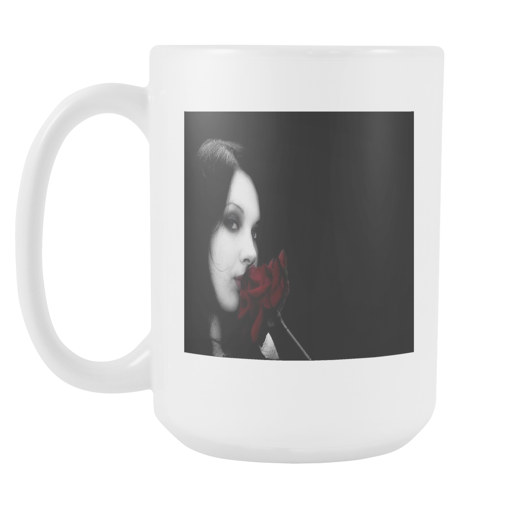 Sexy Gothic Woman with Roses double sided 15 ounce coffee mug